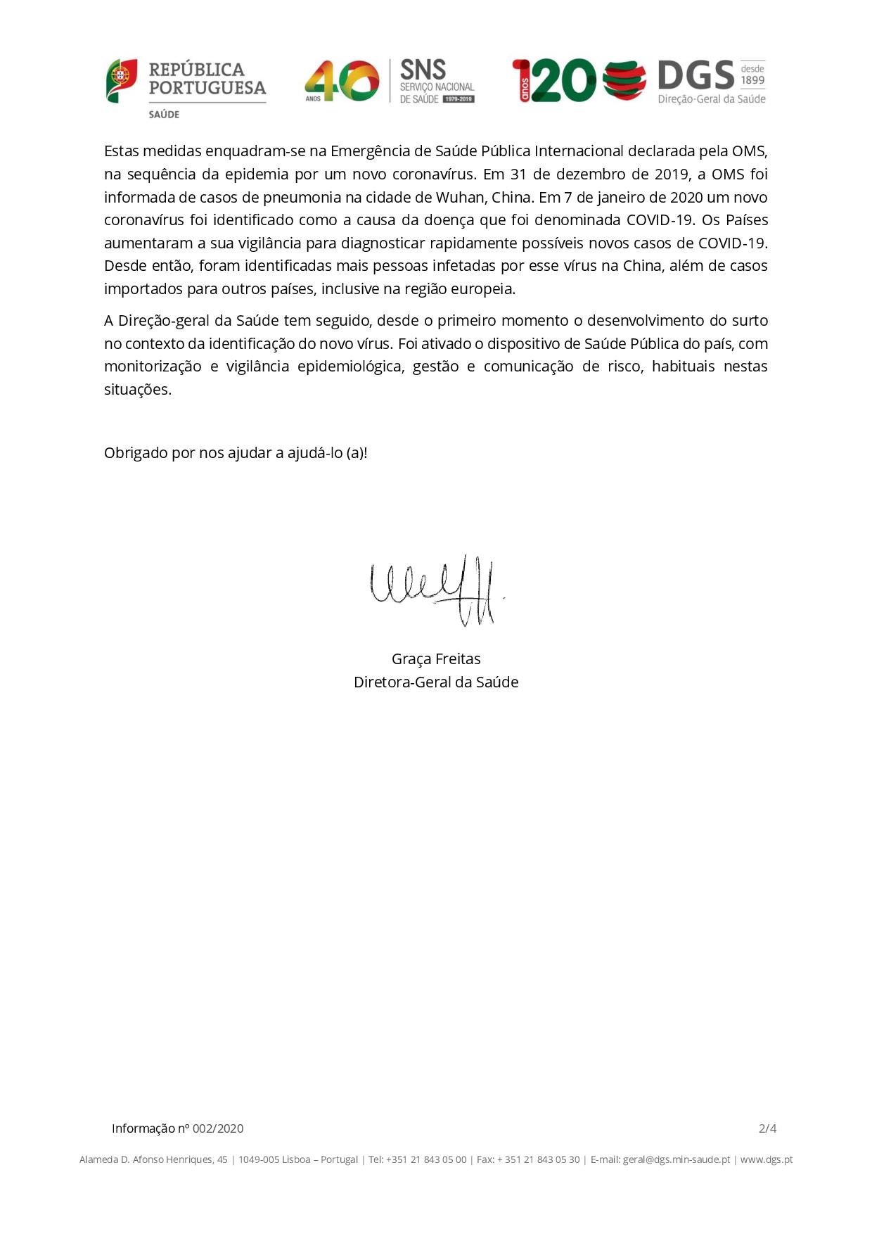 Informação da Direção geral da Saúde Novo Coronavírus COVID 19 page 002