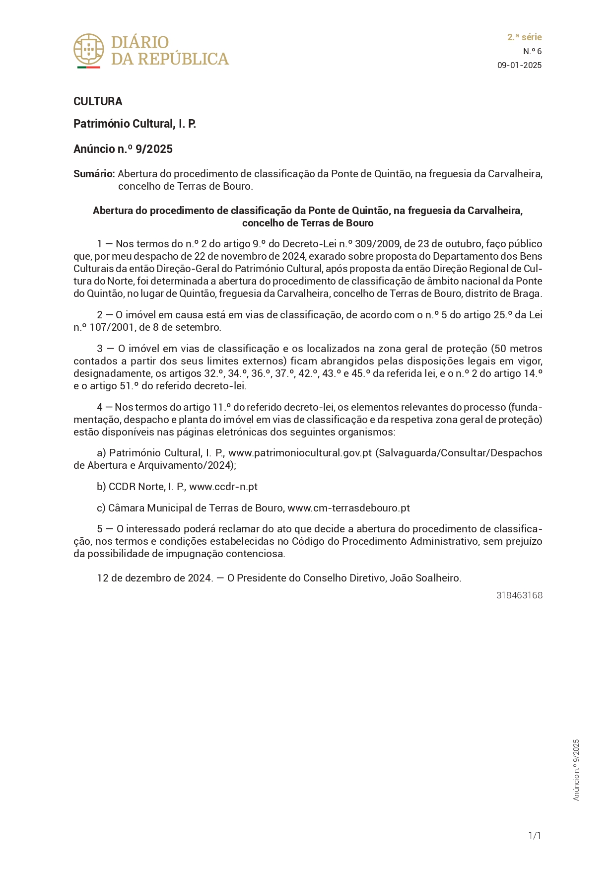 Anúncio n.º 9 2025 DR page 0001